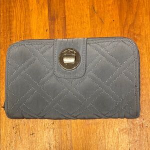 Vera Bradley Carbon Gray Blue Turn Lock Wallet with Quilted Design